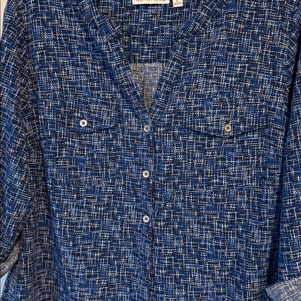 Notations Women's Blue Patterned Button-Down Blou… - image 3
